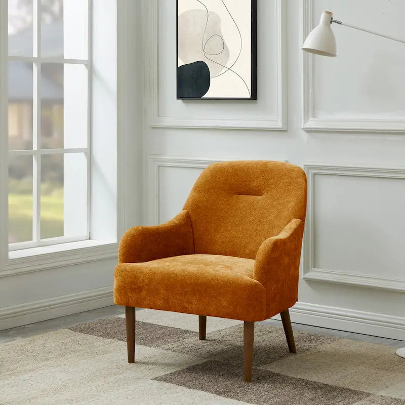 Chenille Accent Armchair with Wood Legs – Gray / Beige / Brown / Orange, 1-Person Use