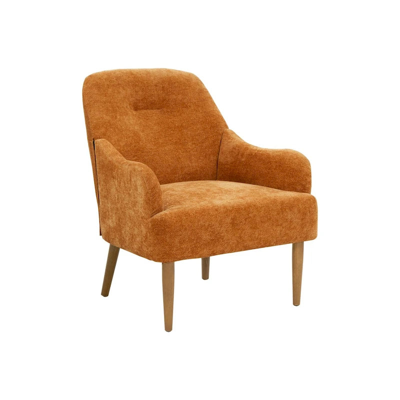 Chenille Accent Armchair with Wood Legs – Gray / Beige / Brown / Orange, 1-Person Use