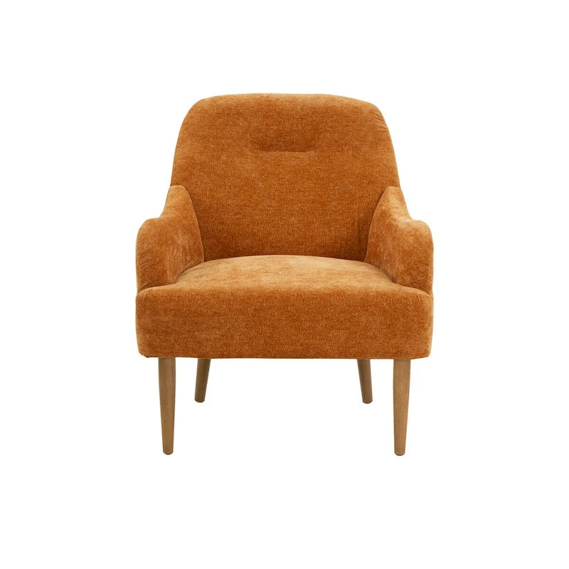 Chenille Accent Armchair with Wood Legs – Gray / Beige / Brown / Orange, 1-Person Use