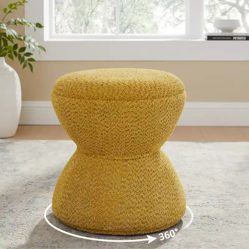 Drum-Shape Boucle Ottoman with 360° Swivel Base – Grey / Yellow / Green / White / Tan, 1-Person Use
