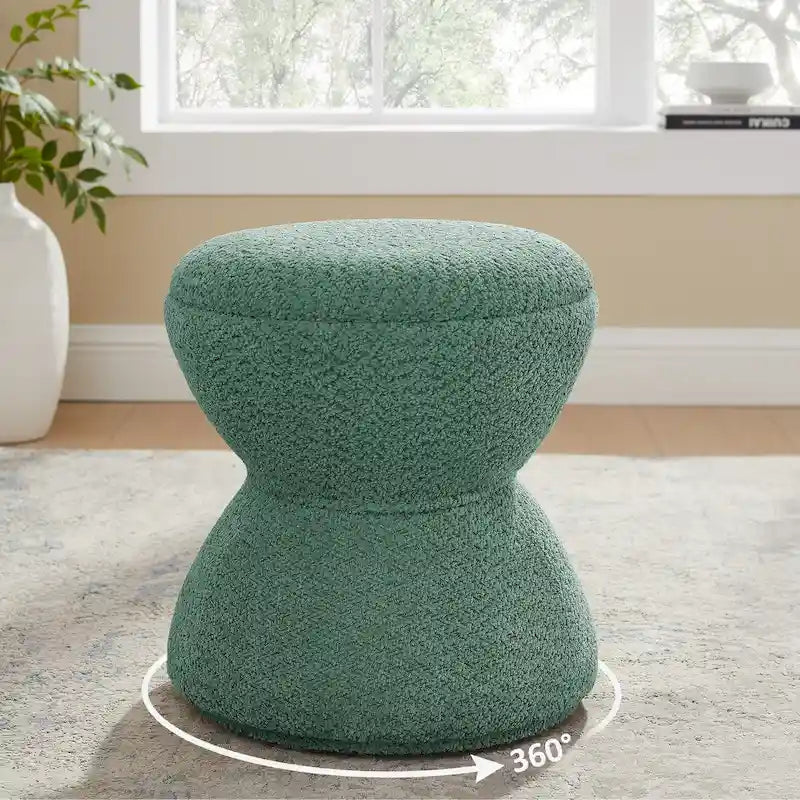 Drum-Shape Boucle Ottoman with 360° Swivel Base – Grey / Yellow / Green / White / Tan, 1-Person Use