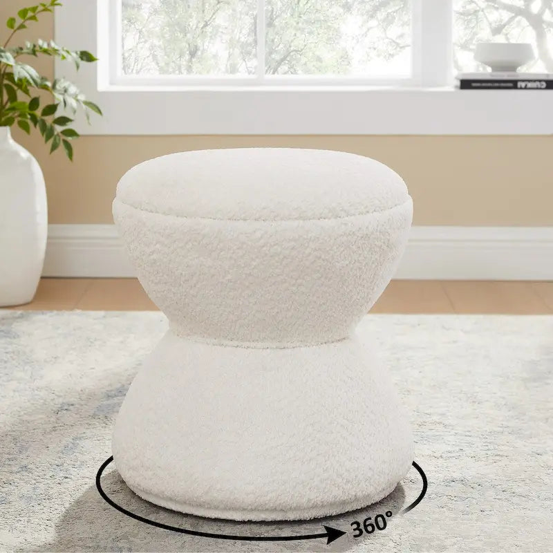 Drum-Shape Boucle Ottoman with 360° Swivel Base – Grey / Yellow / Green / White / Tan, 1-Person Use