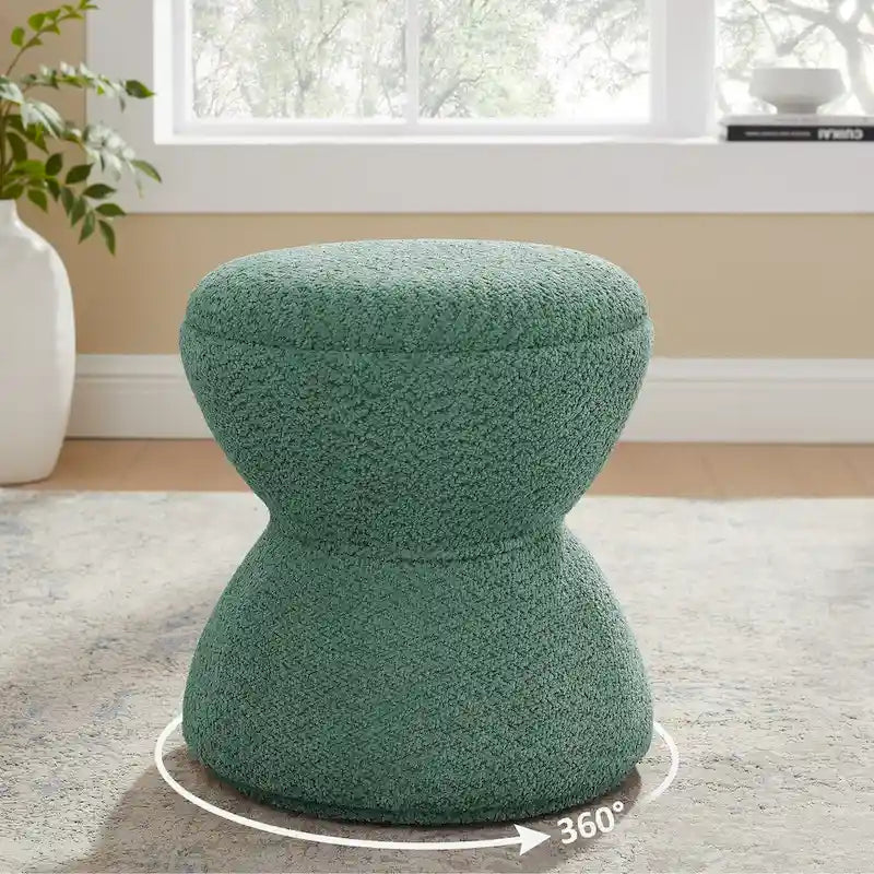 Drum-Shape Boucle Ottoman with 360° Swivel Base – Grey / Yellow / Green / White / Tan, 1-Person Use