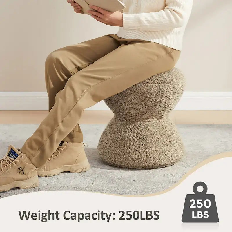 Drum-Shape Boucle Ottoman with 360° Swivel Base – Grey / Yellow / Green / White / Tan, 1-Person Use