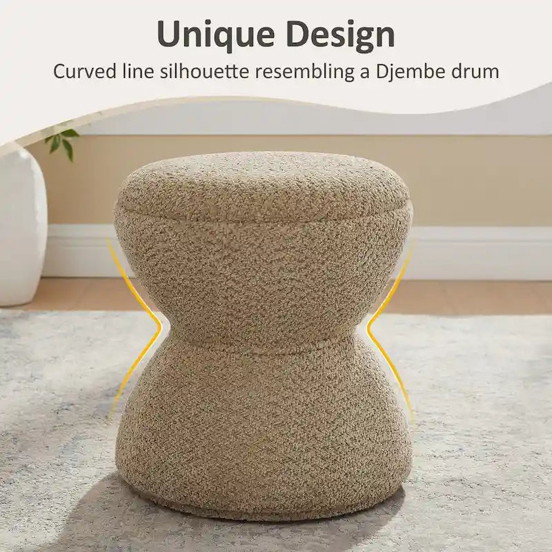 Drum-Shape Boucle Ottoman with 360° Swivel Base – Grey / Yellow / Green / White / Tan, 1-Person Use