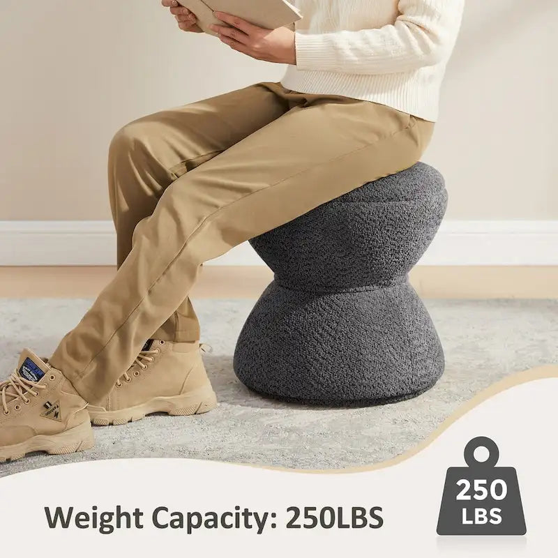 Drum-Shape Boucle Ottoman with 360° Swivel Base – Grey / Yellow / Green / White / Tan, 1-Person Use