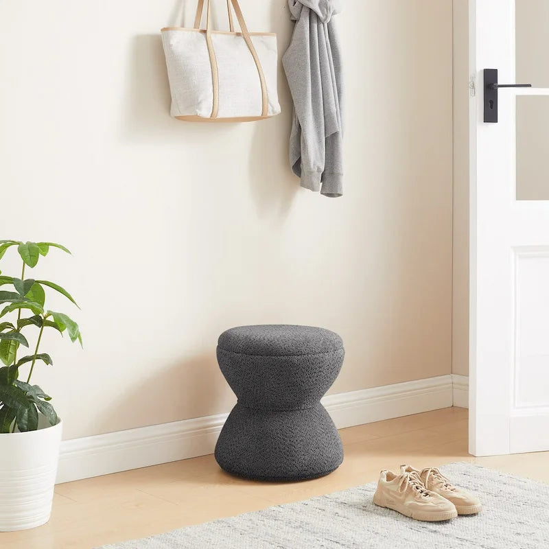 Drum-Shape Boucle Ottoman with 360° Swivel Base – Grey / Yellow / Green / White / Tan, 1-Person Use