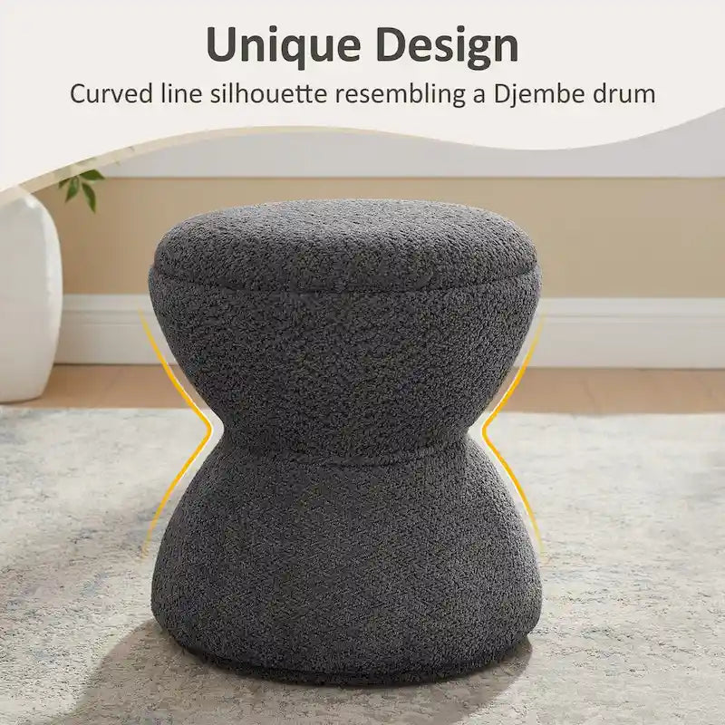 Drum-Shape Boucle Ottoman with 360° Swivel Base – Grey / Yellow / Green / White / Tan, 1-Person Use