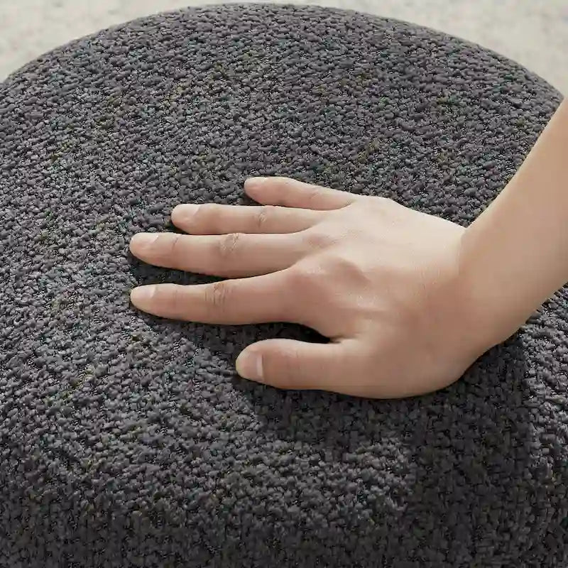 Drum-Shape Boucle Ottoman with 360° Swivel Base – Grey / Yellow / Green / White / Tan, 1-Person Use