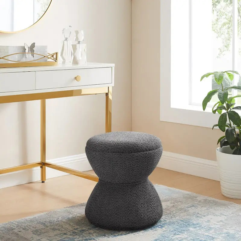 Drum-Shape Boucle Ottoman with 360° Swivel Base – Grey / Yellow / Green / White / Tan, 1-Person Use