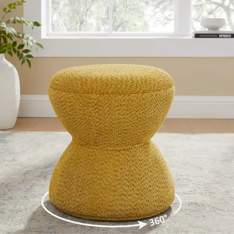 Drum-Shape Boucle Ottoman with 360° Swivel Base – Grey / Yellow / Green / White / Tan, 1-Person Use