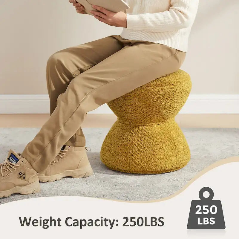 Drum-Shape Boucle Ottoman with 360° Swivel Base – Grey / Yellow / Green / White / Tan, 1-Person Use