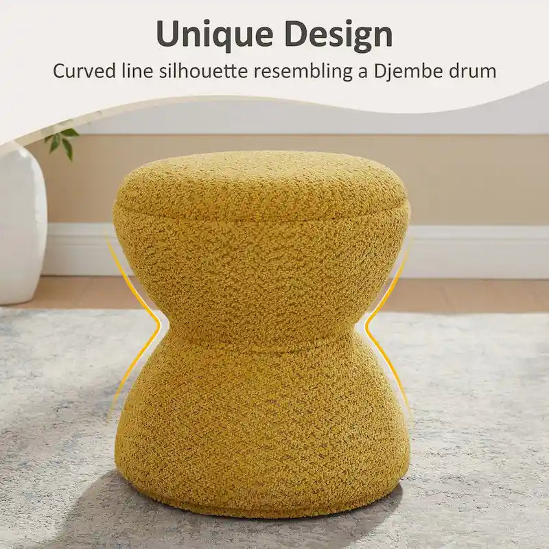 Drum-Shape Boucle Ottoman with 360° Swivel Base – Grey / Yellow / Green / White / Tan, 1-Person Use