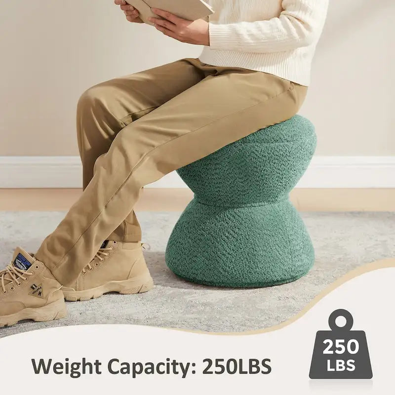 Drum-Shape Boucle Ottoman with 360° Swivel Base – Grey / Yellow / Green / White / Tan, 1-Person Use