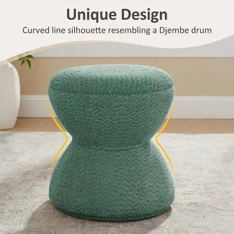 Drum-Shape Boucle Ottoman with 360° Swivel Base – Grey / Yellow / Green / White / Tan, 1-Person Use
