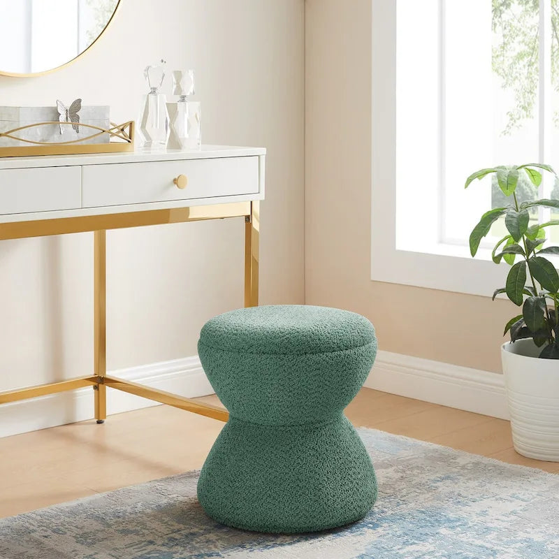 Drum-Shape Boucle Ottoman with 360° Swivel Base – Grey / Yellow / Green / White / Tan, 1-Person Use