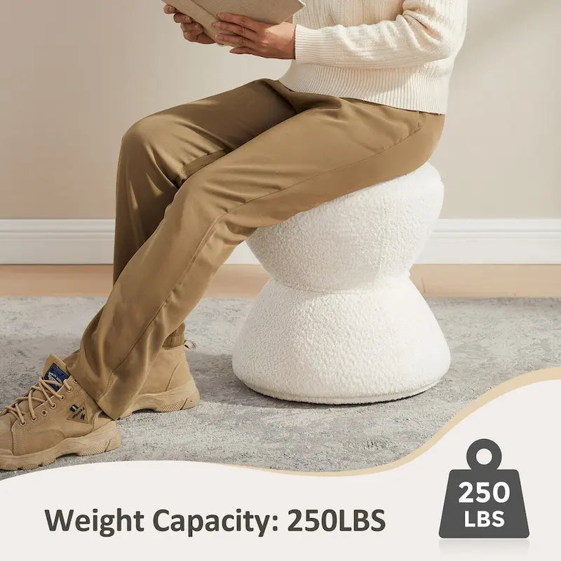Drum-Shape Boucle Ottoman with 360° Swivel Base – Grey / Yellow / Green / White / Tan, 1-Person Use