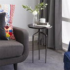 Round Aluminum Accent End Table with Tripod Base and Raised Edges – Black, 1-Unit