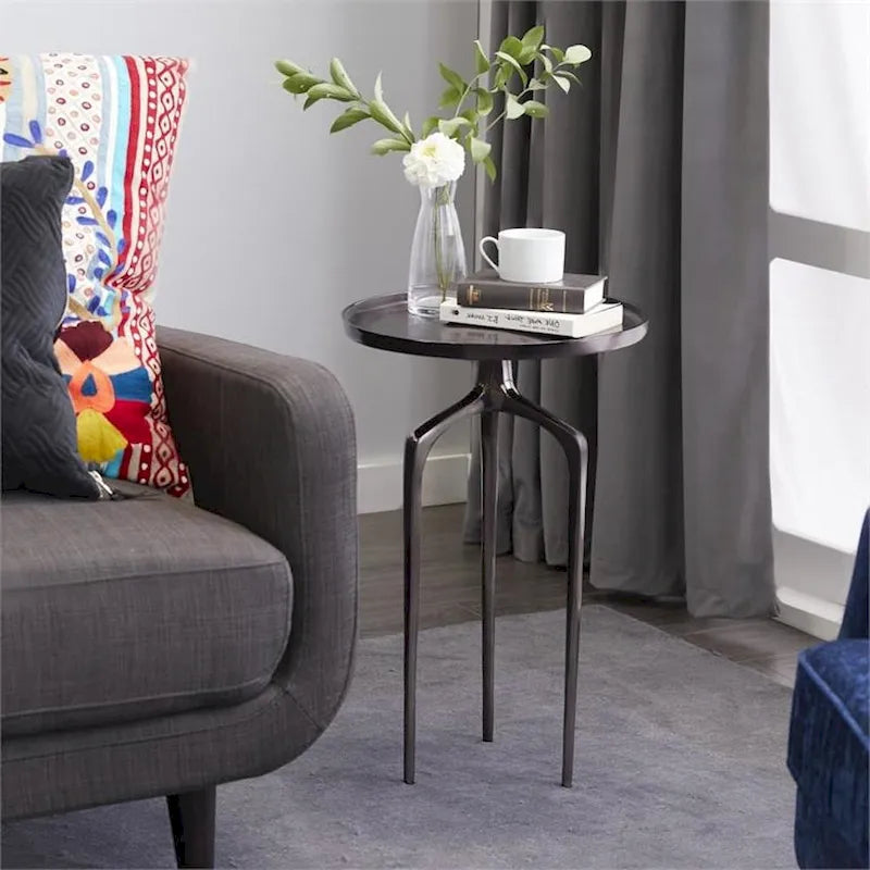 Modern Elegance Fine Line Metal Round Contemporary Accent End Table
