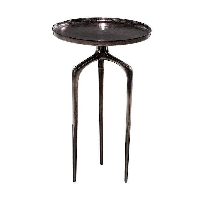 Round Aluminum Accent End Table with Tripod Base and Raised Edges – Black, 1-Unit