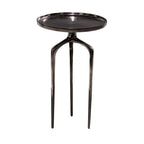Round Aluminum Accent End Table with Tripod Base and Raised Edges – Black, 1-Unit