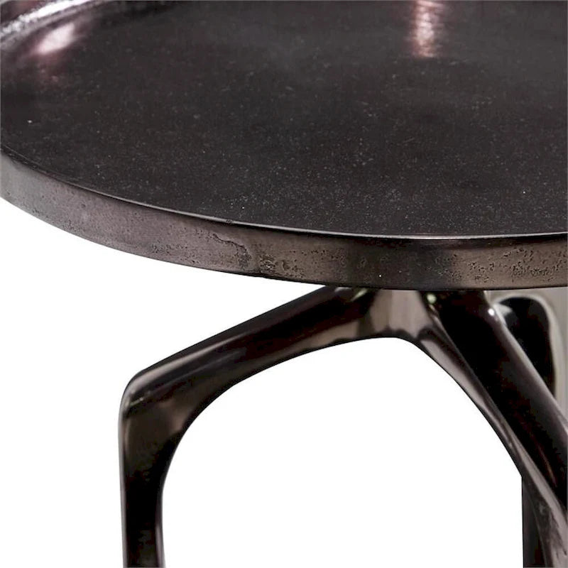 Round Aluminum Accent End Table with Tripod Base and Raised Edges – Black, 1-Unit
