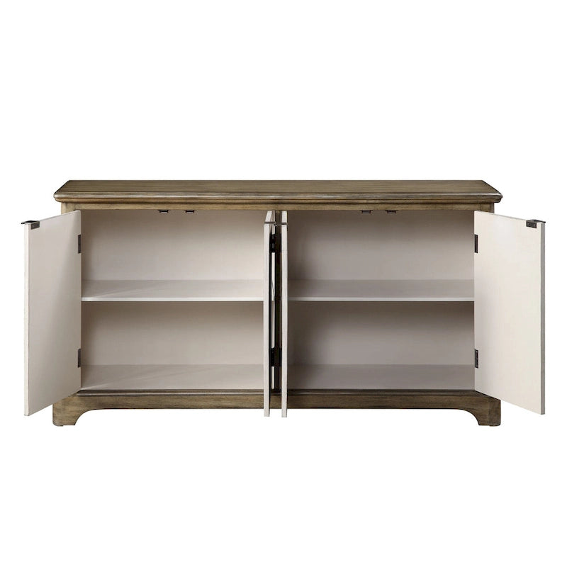 Traditional Console Table with 4 Carved Leaf Motif Doors and Plinth Base – Oak Brown, 1-Unit