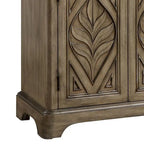 Traditional Console Table with 4 Carved Leaf Motif Doors and Plinth Base – Oak Brown, 1-Unit