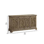 Traditional Console Table with 4 Carved Leaf Motif Doors and Plinth Base – Oak Brown, 1-Unit
