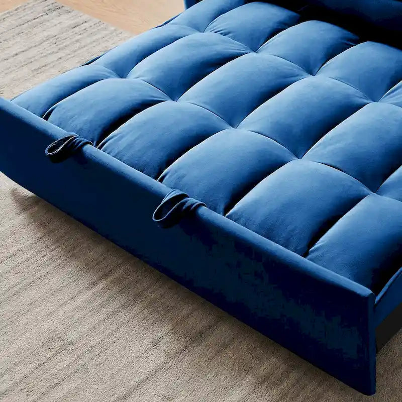 3-in-1 Convertible Velvet Loveseat Sofa Bed with Adjustable Back – Blue, 2-Person Use