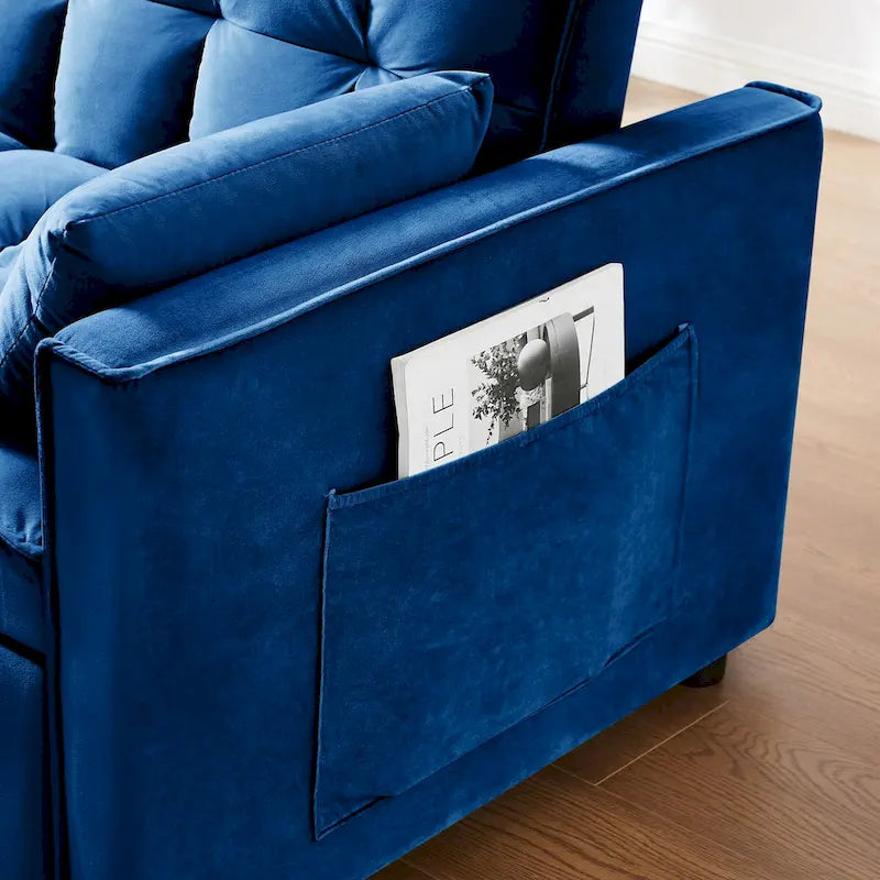 3-in-1 Convertible Velvet Loveseat Sofa Bed with Adjustable Back – Blue, 2-Person Use