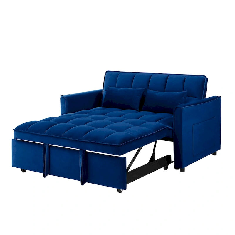 3-in-1 Convertible Velvet Loveseat Sofa Bed with Adjustable Back – Blue, 2-Person Use