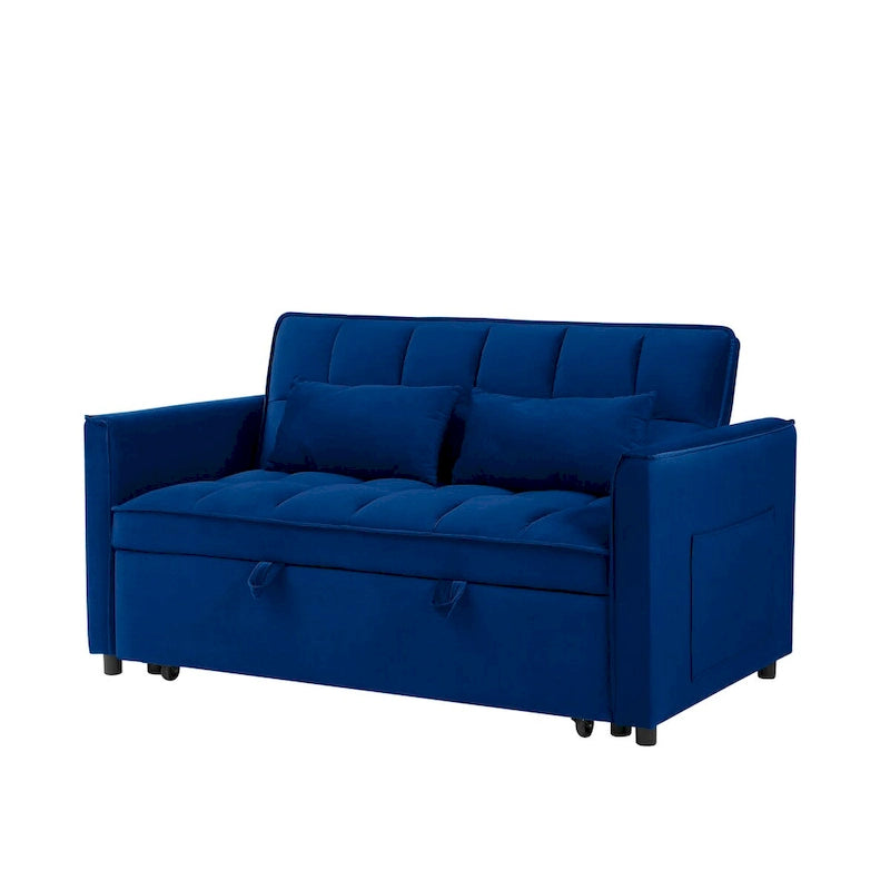 3-in-1 Convertible Velvet Loveseat Sofa Bed with Adjustable Back – Blue, 2-Person Use