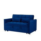 3-in-1 Convertible Velvet Loveseat Sofa Bed with Adjustable Back – Blue, 2-Person Use