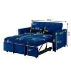 3-in-1 Convertible Velvet Loveseat Sofa Bed with Adjustable Back – Blue, 2-Person Use