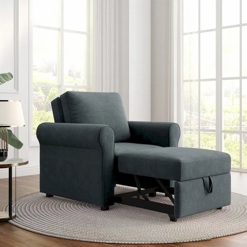 3-in-1 Convertible Sleeper Chair with Adjustable Backrest, Wheels and Pull-Out Bed – Teal / Dark Blue / Beige, 1-Person Use