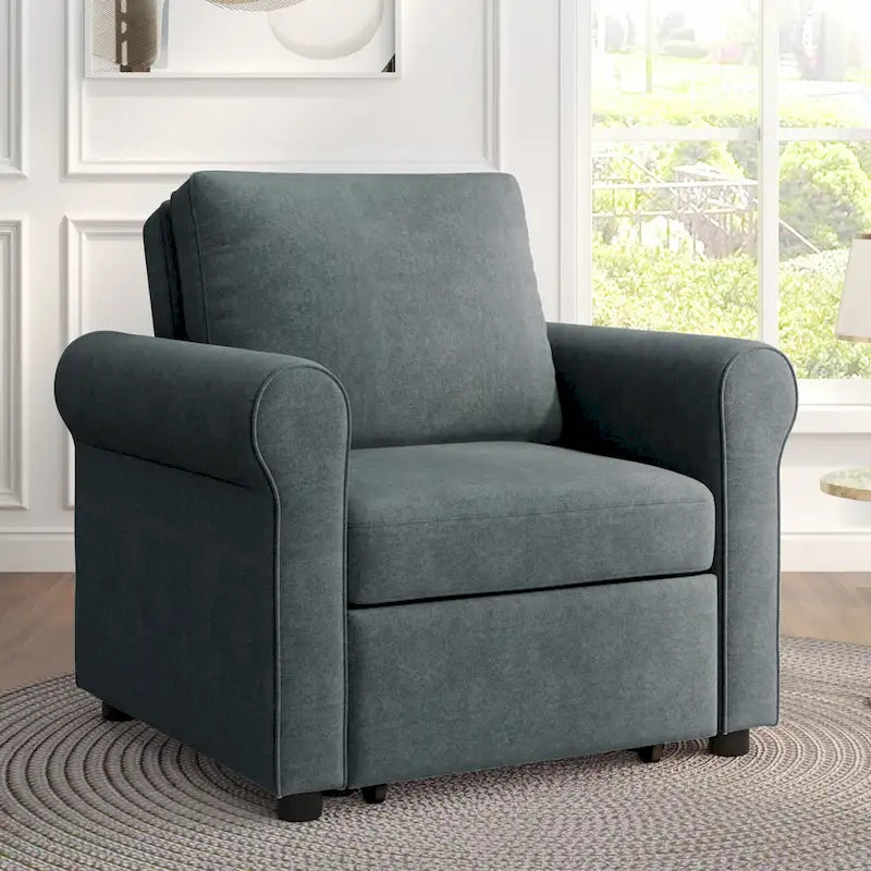3-in-1 Convertible Sleeper Chair with Adjustable Backrest, Wheels and Pull-Out Bed – Teal / Dark Blue / Beige, 1-Person Use