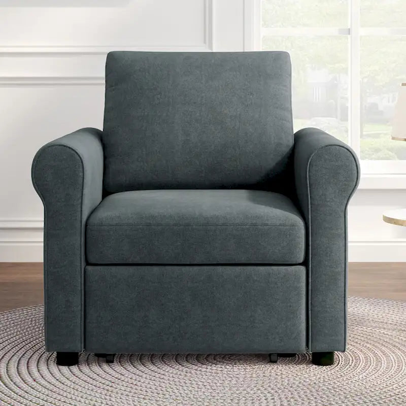 3-in-1 Convertible Sleeper Chair with Adjustable Backrest, Wheels and Pull-Out Bed – Teal / Dark Blue / Beige, 1-Person Use