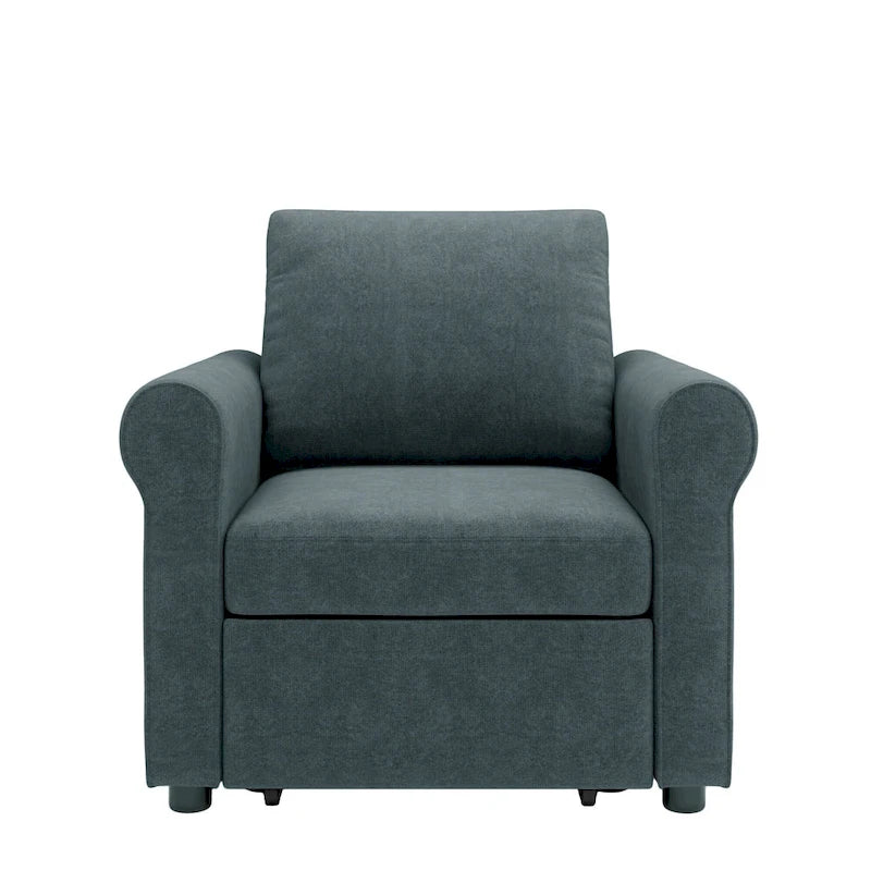 3-in-1 Convertible Sleeper Chair with Adjustable Backrest, Wheels and Pull-Out Bed – Teal / Dark Blue / Beige, 1-Person Use