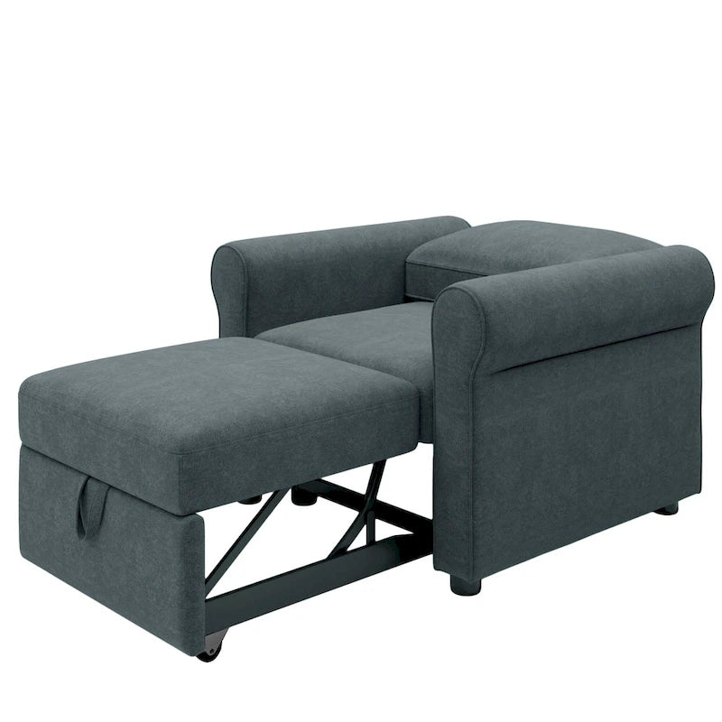 3-in-1 Convertible Sleeper Chair with Adjustable Backrest, Wheels and Pull-Out Bed – Teal / Dark Blue / Beige, 1-Person Use