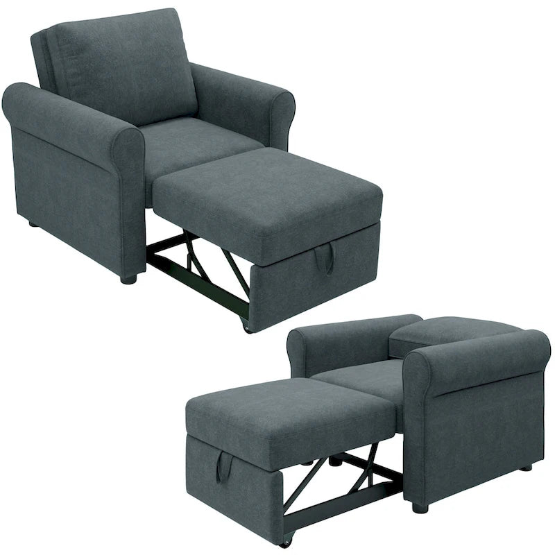 3-in-1 Convertible Sleeper Chair with Adjustable Backrest, Wheels and Pull-Out Bed – Teal / Dark Blue / Beige, 1-Person Use