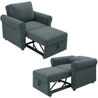 3-in-1 Convertible Sleeper Chair with Adjustable Backrest, Wheels and Pull-Out Bed – Teal / Dark Blue / Beige, 1-Person Use