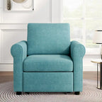 3-in-1 Convertible Sleeper Chair with Adjustable Backrest, Wheels and Pull-Out Bed – Teal / Dark Blue / Beige, 1-Person Use