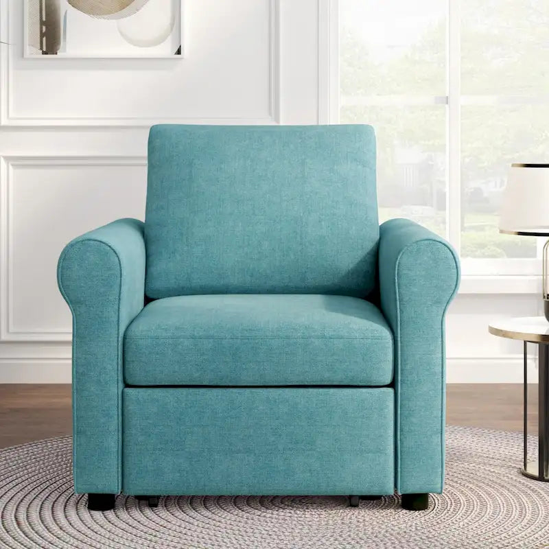 3-in-1 Convertible Sleeper Chair with Adjustable Backrest, Wheels and Pull-Out Bed – Teal / Dark Blue / Beige, 1-Person Use