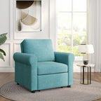 3-in-1 Convertible Sleeper Chair with Adjustable Backrest, Wheels and Pull-Out Bed – Teal / Dark Blue / Beige, 1-Person Use