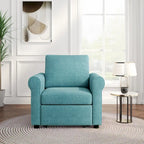 3-in-1 Convertible Sleeper Chair with Adjustable Backrest, Wheels and Pull-Out Bed – Teal / Dark Blue / Beige, 1-Person Use
