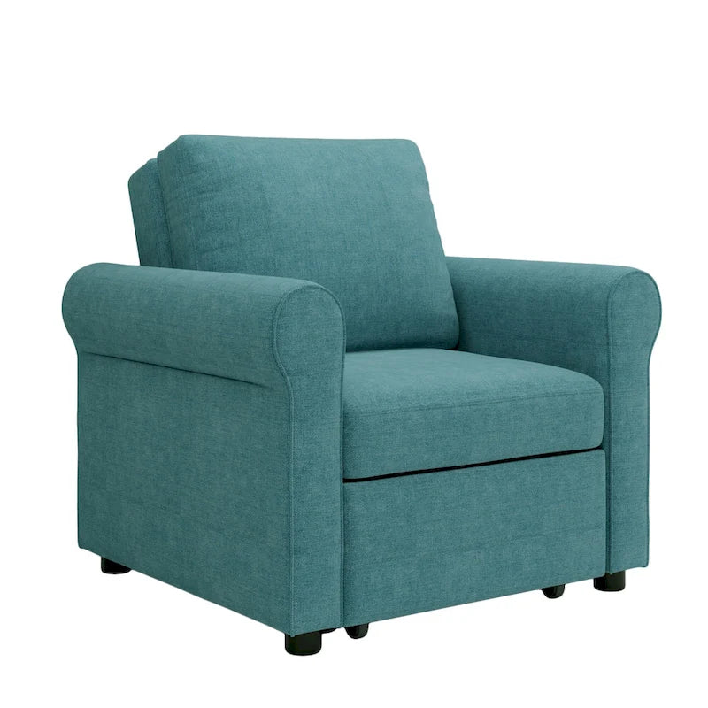 3-in-1 Convertible Sleeper Chair with Adjustable Backrest, Wheels and Pull-Out Bed – Teal / Dark Blue / Beige, 1-Person Use