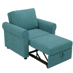 3-in-1 Convertible Sleeper Chair with Adjustable Backrest, Wheels and Pull-Out Bed – Teal / Dark Blue / Beige, 1-Person Use