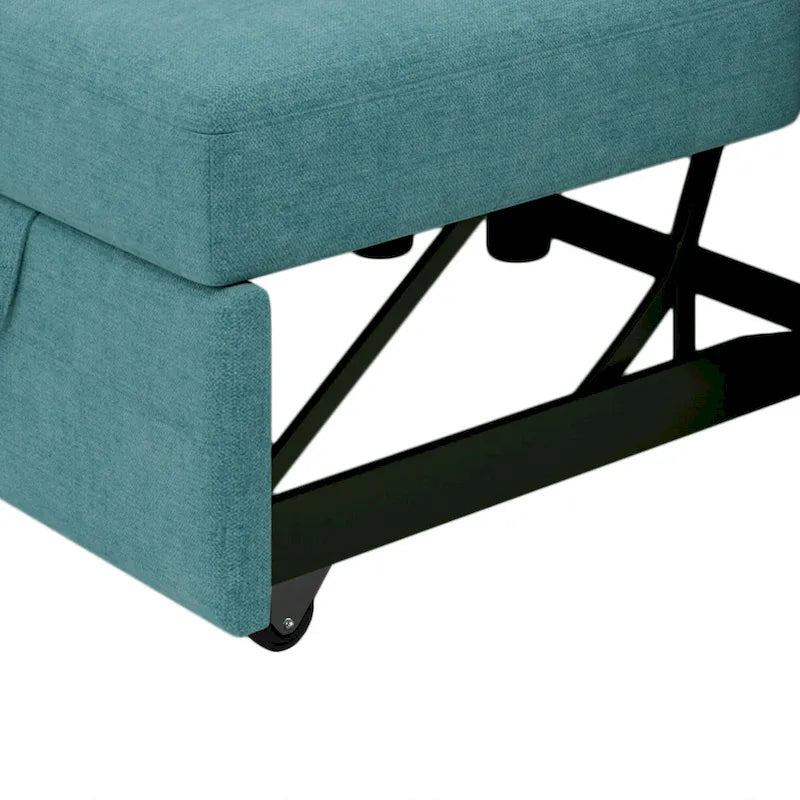 3-in-1 Convertible Sleeper Chair with Adjustable Backrest, Wheels and Pull-Out Bed – Teal / Dark Blue / Beige, 1-Person Use