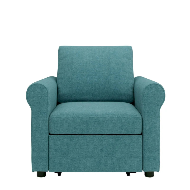 3-in-1 Convertible Sleeper Chair with Adjustable Backrest, Wheels and Pull-Out Bed – Teal / Dark Blue / Beige, 1-Person Use